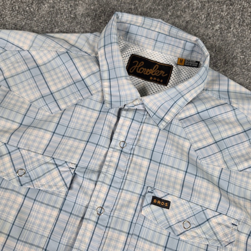 Howler Brothers H Bar B Snapshirt Mens M Blue Plaid Western Pearl Snap Shirt
